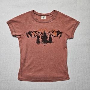 H.I.P. Pine Trees Cotton T-Shirt Orange Earthy Outdoors Granola Girl XSmall